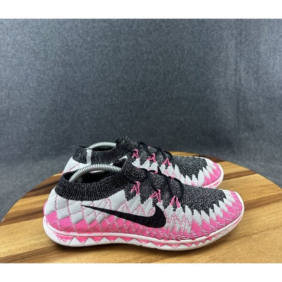 Nike Free 3.0 Flyknit Women's Size 9 Running Shoes Black Gray Pink - Picture 1 of 10